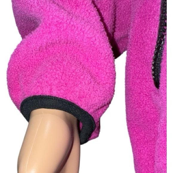 London Fog Fuchsia Fleece Jacket Black Ribbing Pockets Cinched Hem - Picture 7 of 10